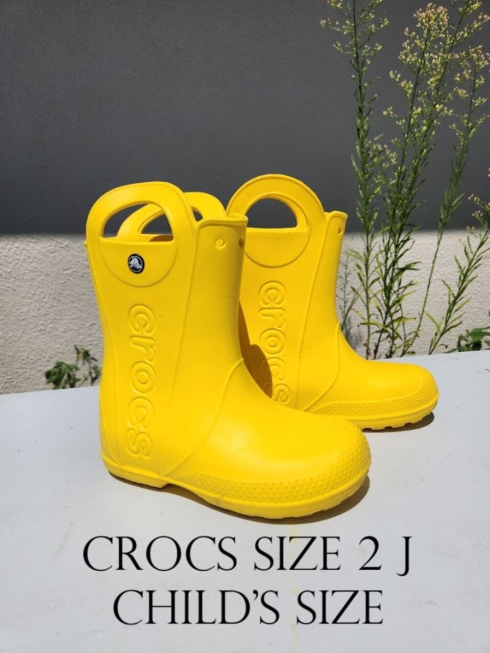 Kids Yellow Crocs Rain Boots Size J2 Size 2 Junior Handle It Wellies Farm Chore